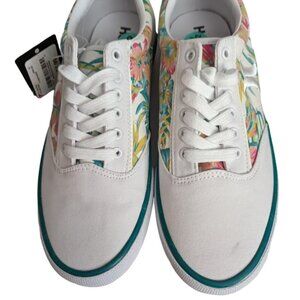 Hurley Kayo Womans Tropical Hawaiian Floral Print White Canvas Sneakers Size 8.5